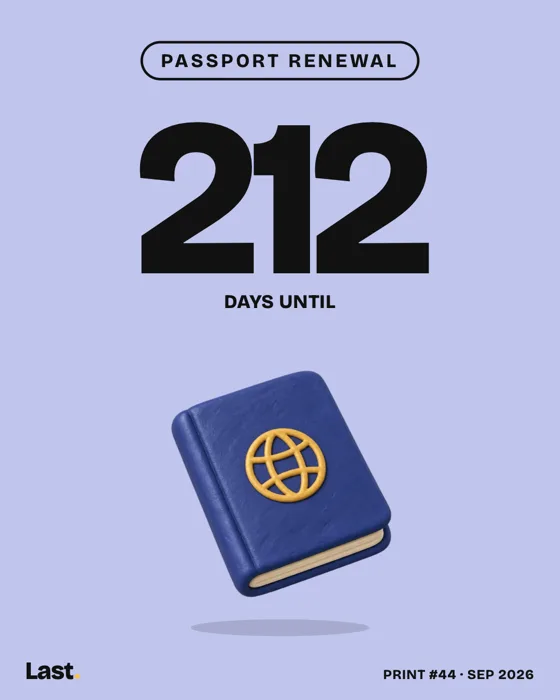 Print: passport renewal, 212 days until