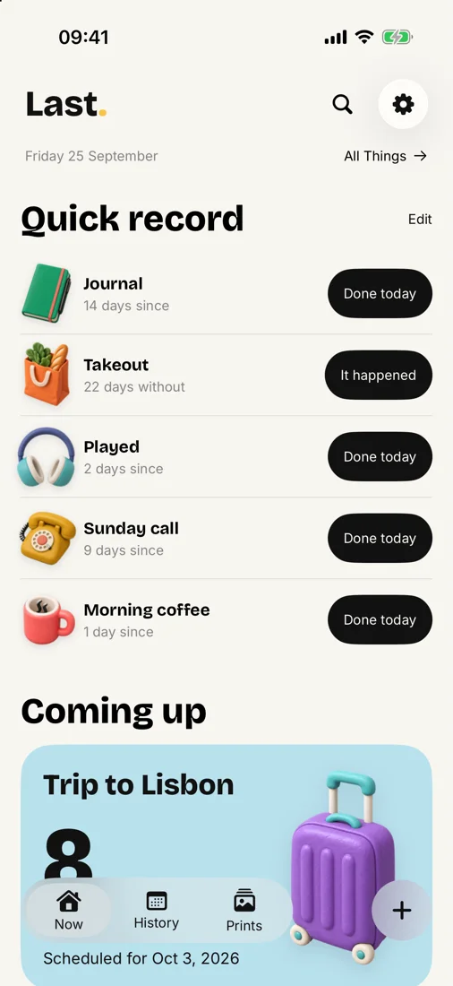 Last. Home screen with day counters